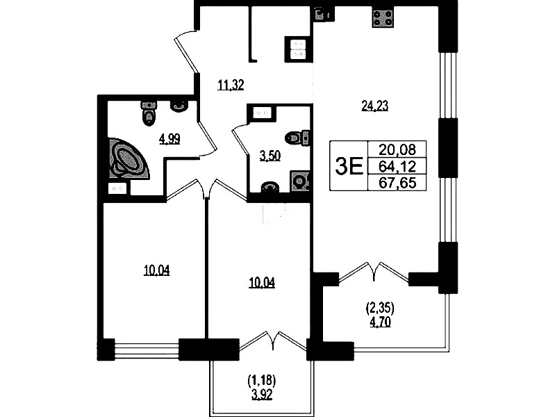 2-комнатная квартира 67.65 м², 2/4 эт., ЖК «Ranta Residence»